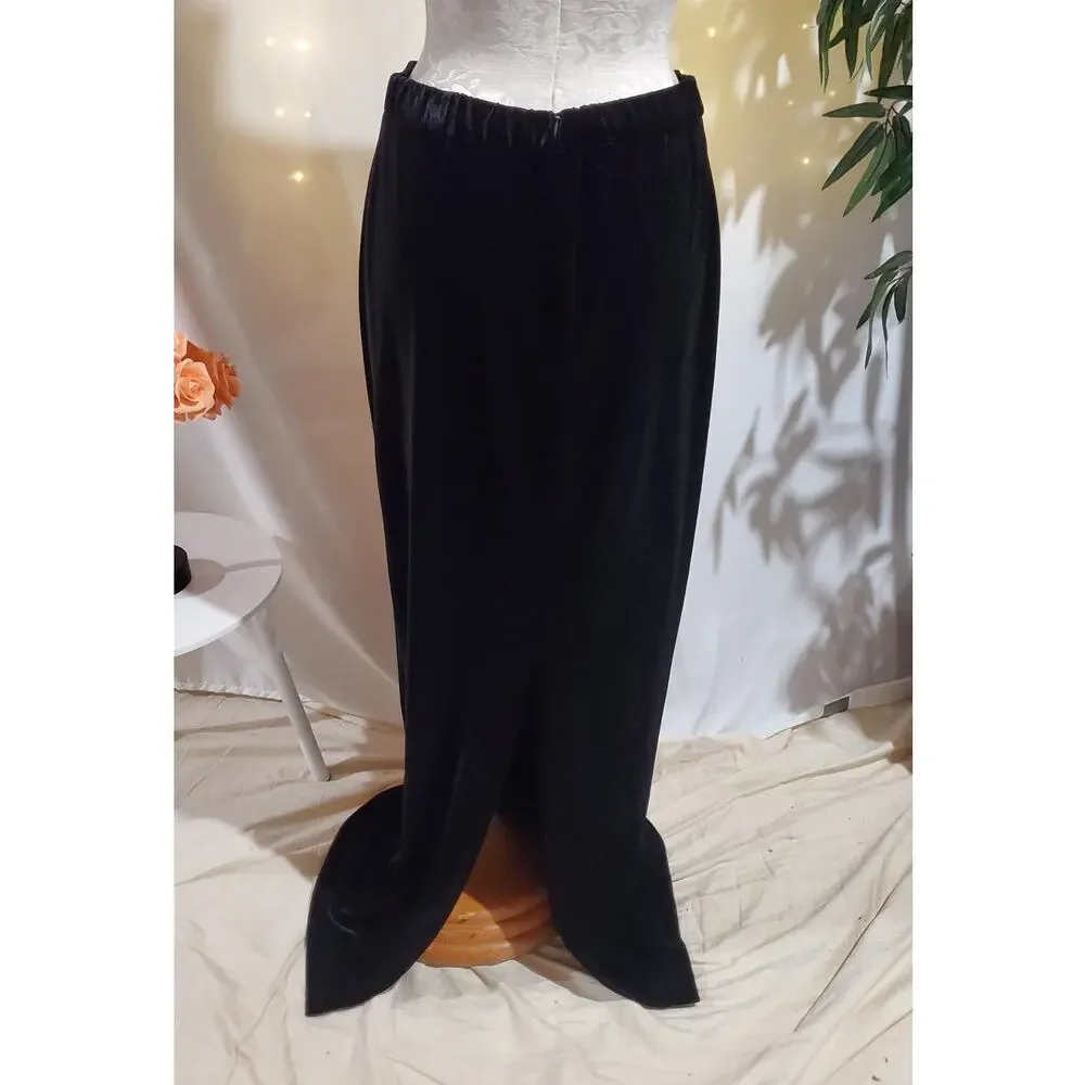 Vtg Alex Evenings Velvet Maxi Skirt Womens Size 10 Black Whimsygoth Dark Fairy